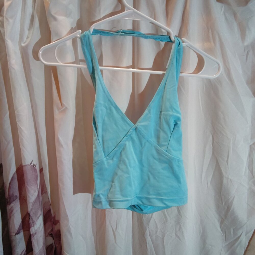 Jordan Lee blue halter crop Small